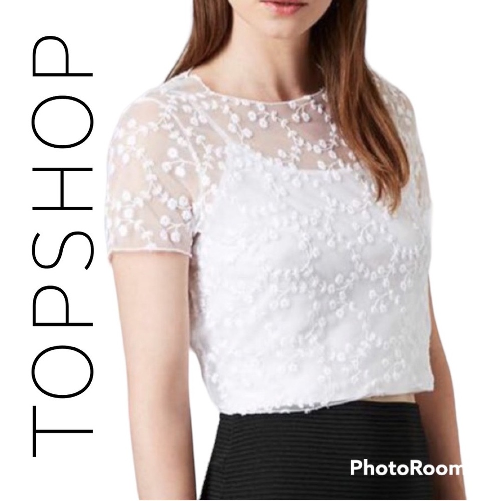 ✨Topshop White Floral Mesh Top ✨